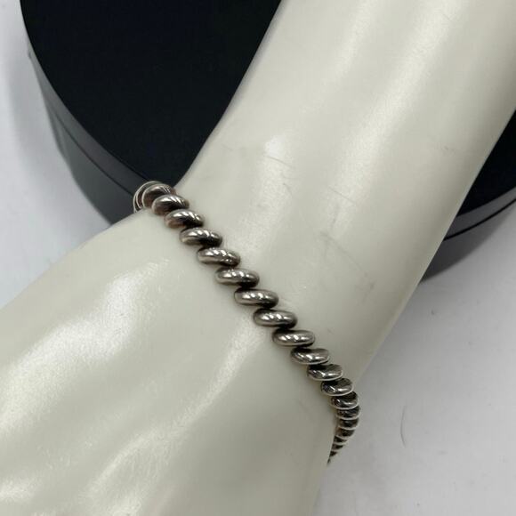 QG Signed Sterling silver Vintage Macaroni Italian Ribbed Link Bracelet Sz 7.5 - Picture 1 of 9